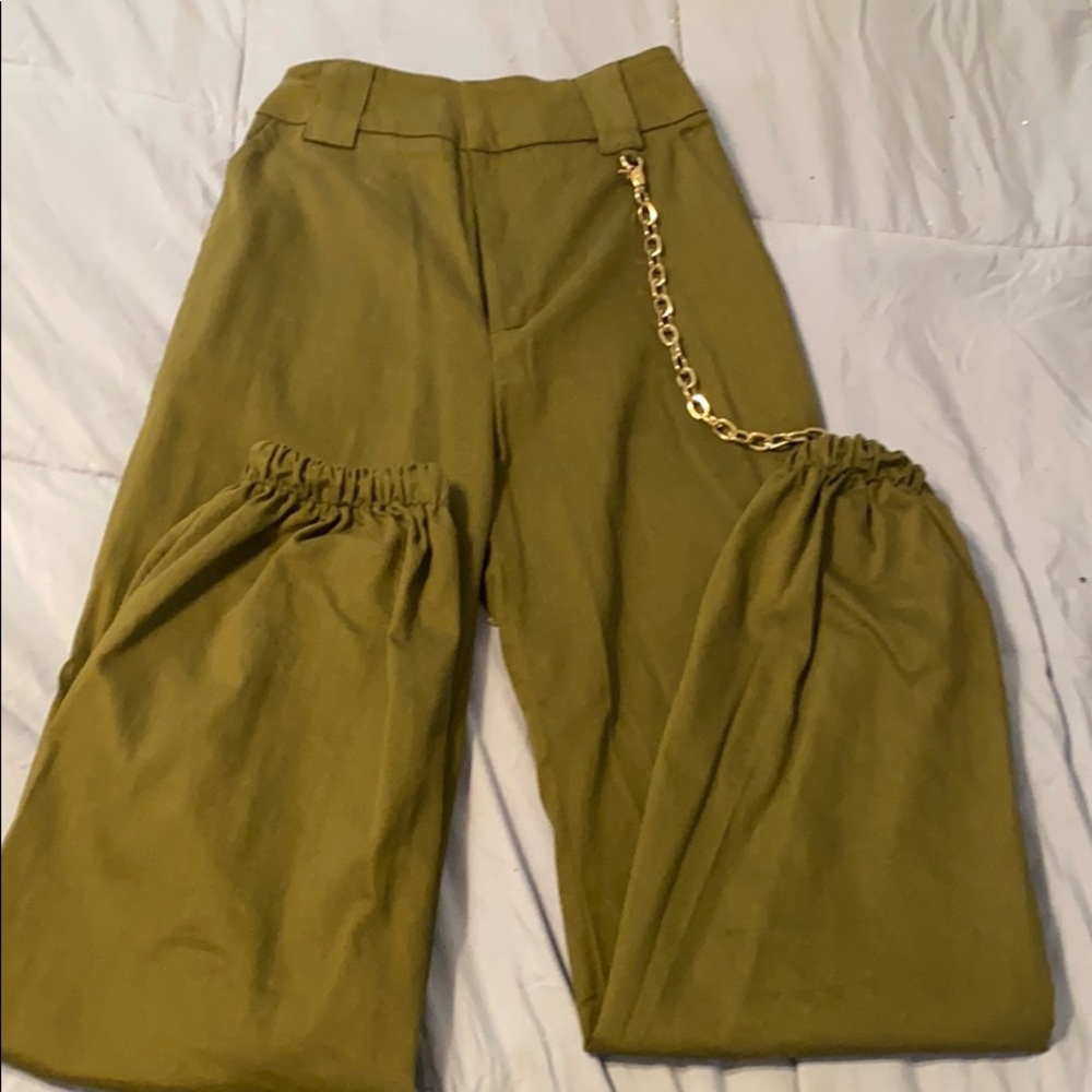 Elastic waist chained side belt pants